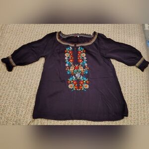Johnny Was Embroidered Floral Vintage Blouse Tunic